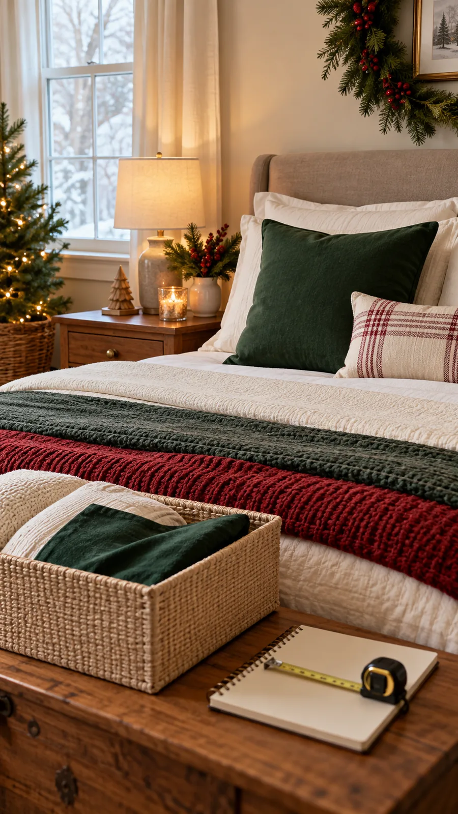 A Forest-Green Pillow Cover shown for Christmas bedroom decor small room