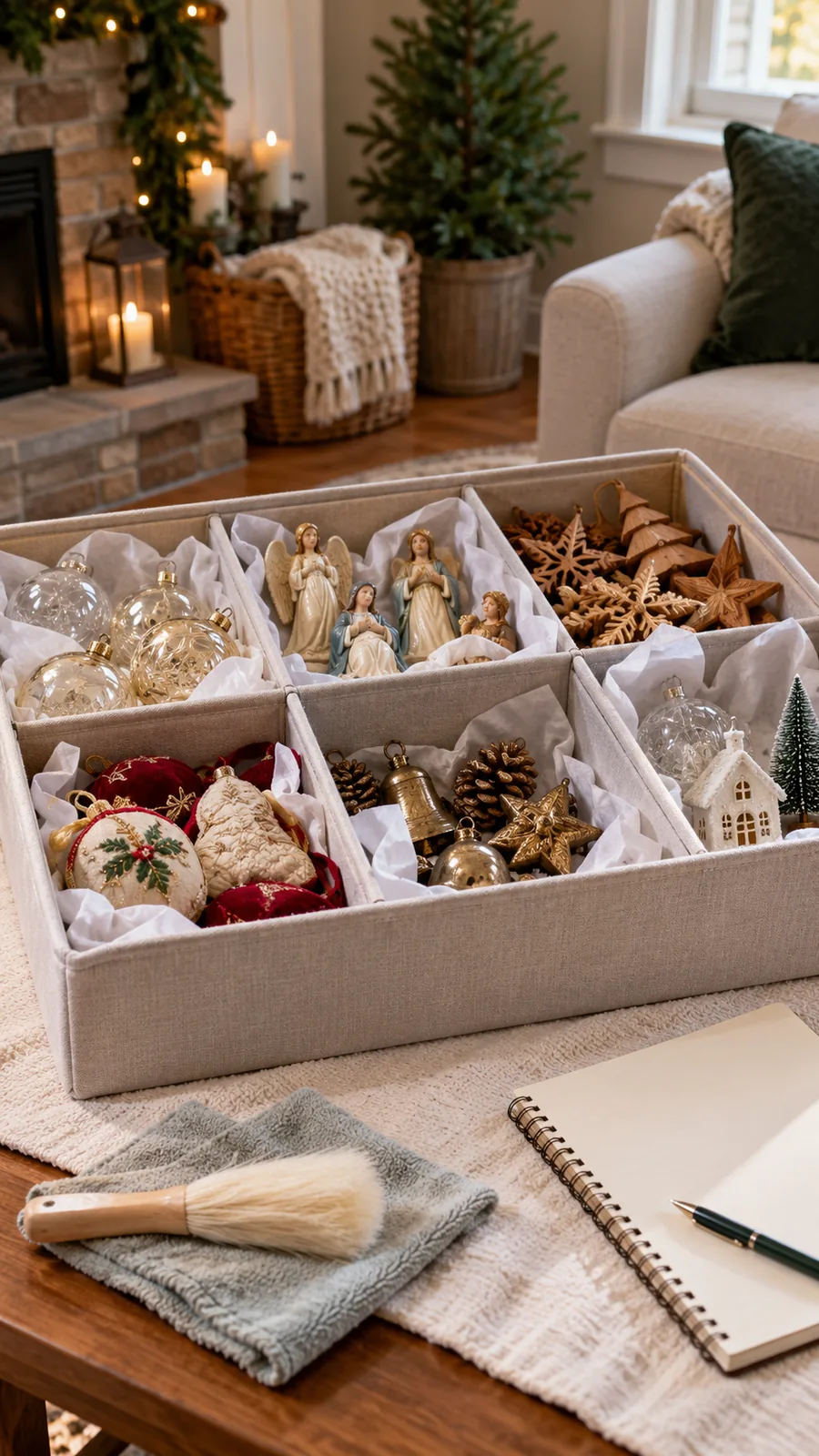 A Material-by-Material Sorting Tray shown for how to clean holiday decorations