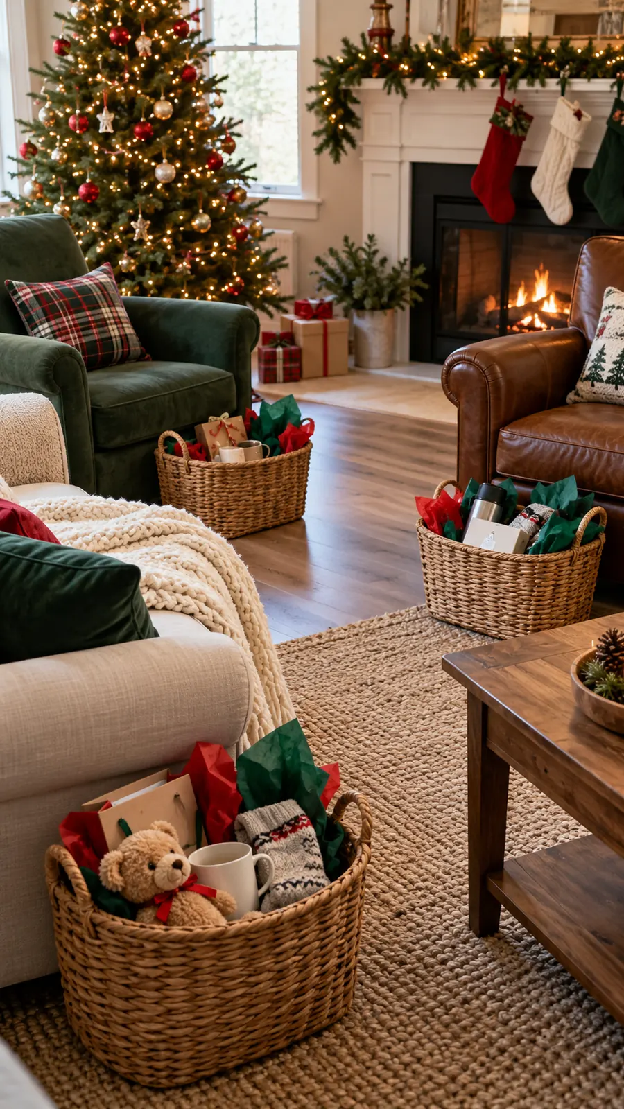 A Personal Gift Basket shown for Christmas gift opening setup small home