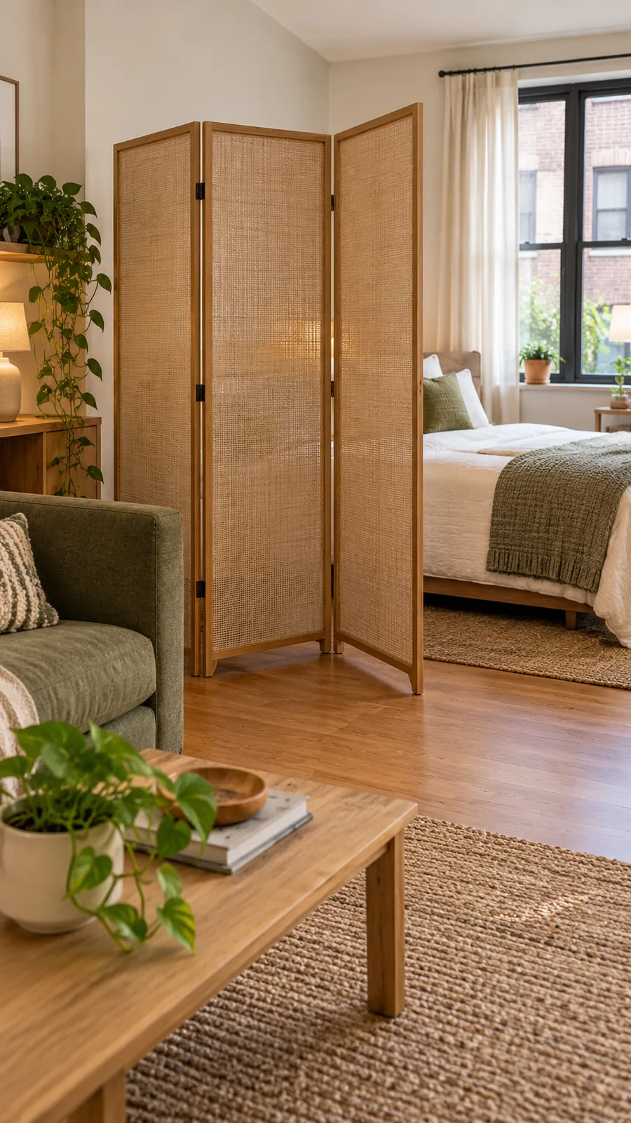 A Properly Sized Folding Screen shown for studio apartment room divider ideas