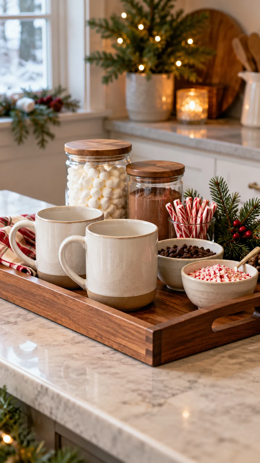A Two-Mug Everyday Tray shown for hot cocoa bar ideas small space