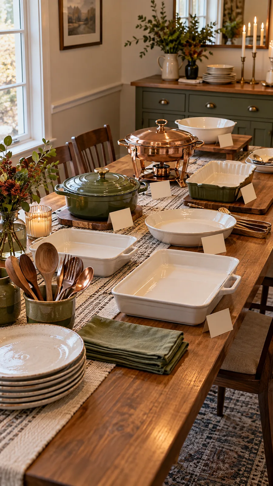 An Empty-Dish Rehearsal shown for Thanksgiving buffet setup ideas