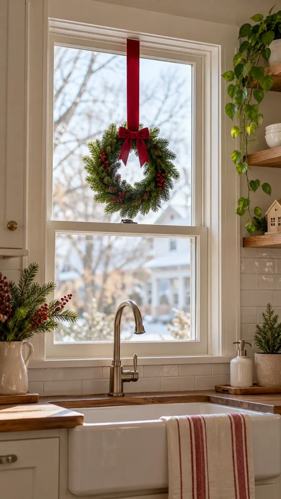 One Ribbon-Hung Wreath