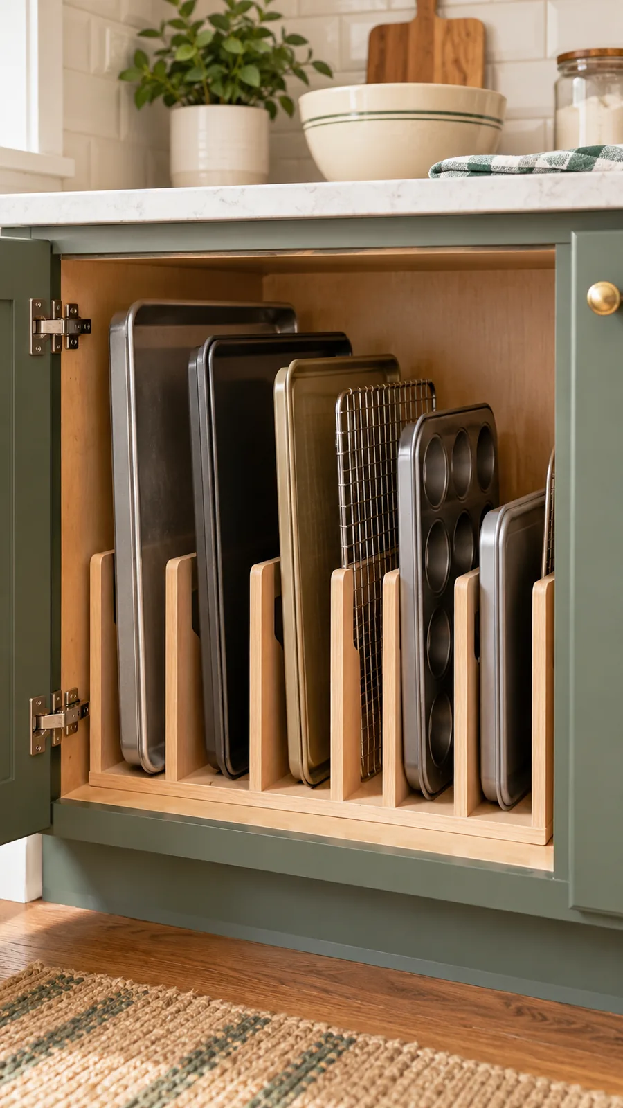 Vertical Sheet-Pan Dividers shown for kitchen cabinet organization holiday baking