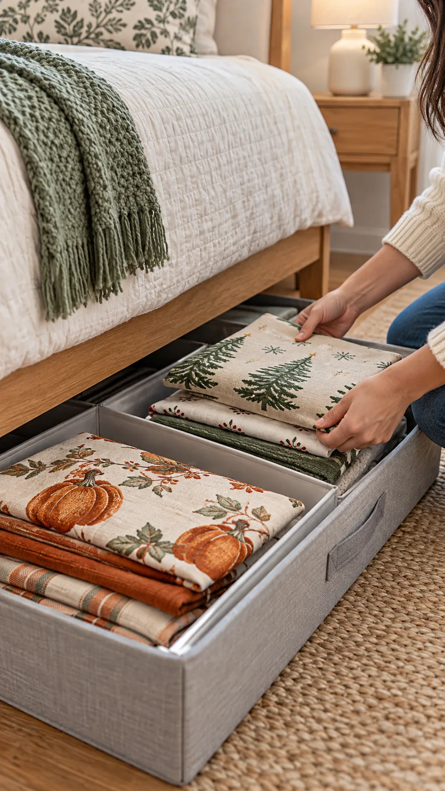 A Holiday Pillow-Cover Folder shown for under bed storage ideas small bedroom
