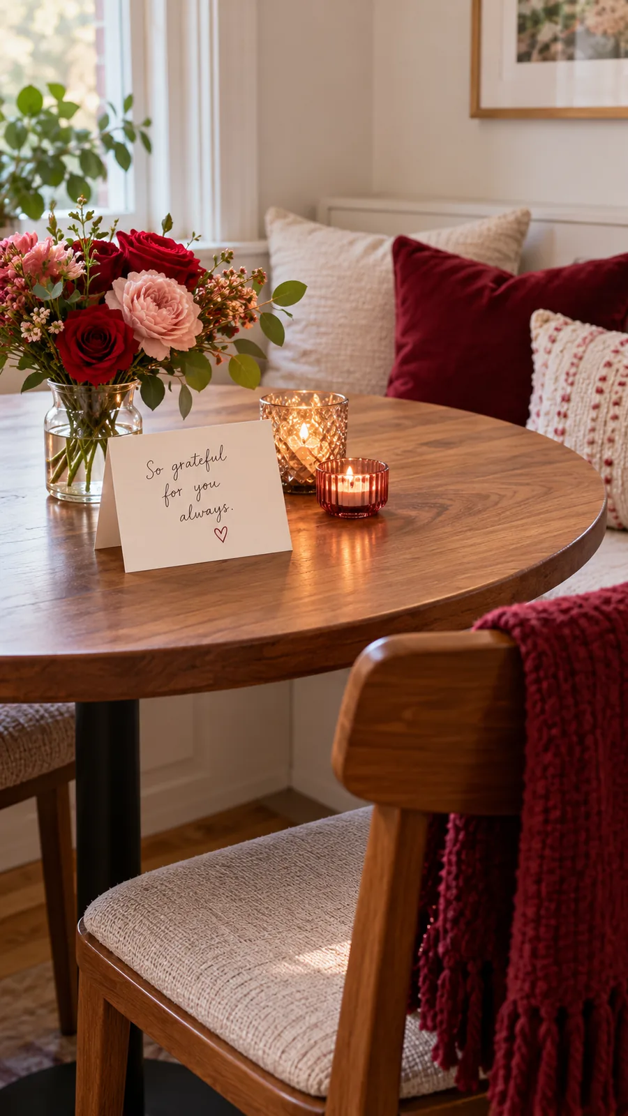 A Personal Message Card shown for Valentines Day dining nook ideas