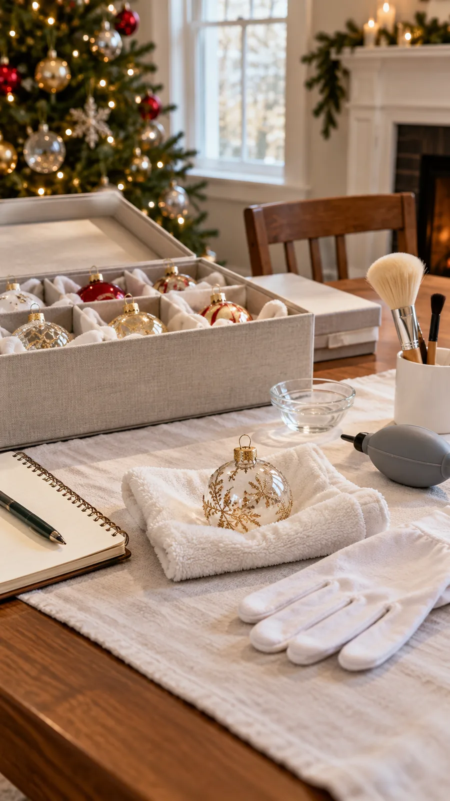 A Protected Glass-Ornament Area shown for how to clean holiday decorations