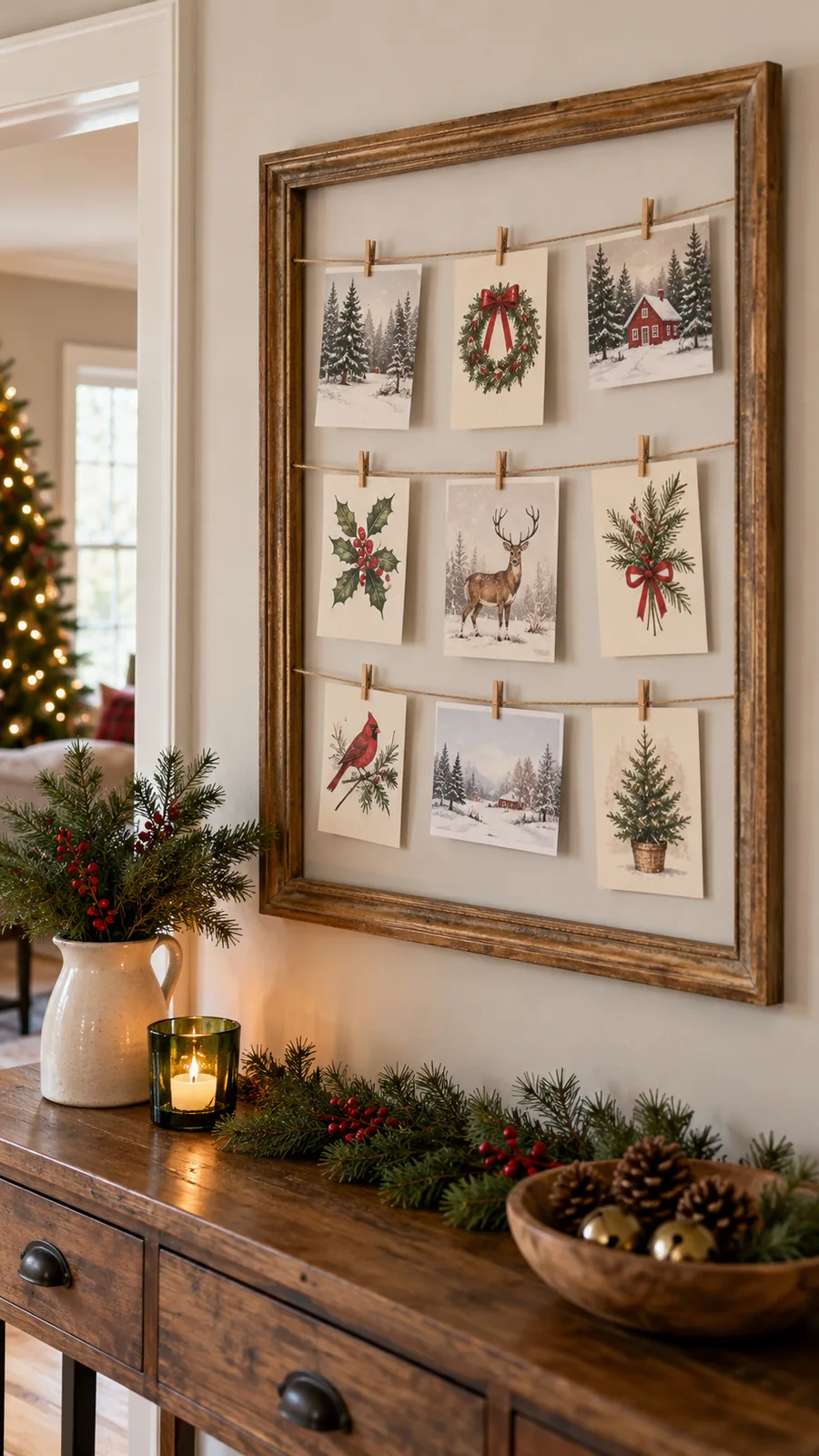 An Empty Frame Display shown for Christmas card display ideas small home