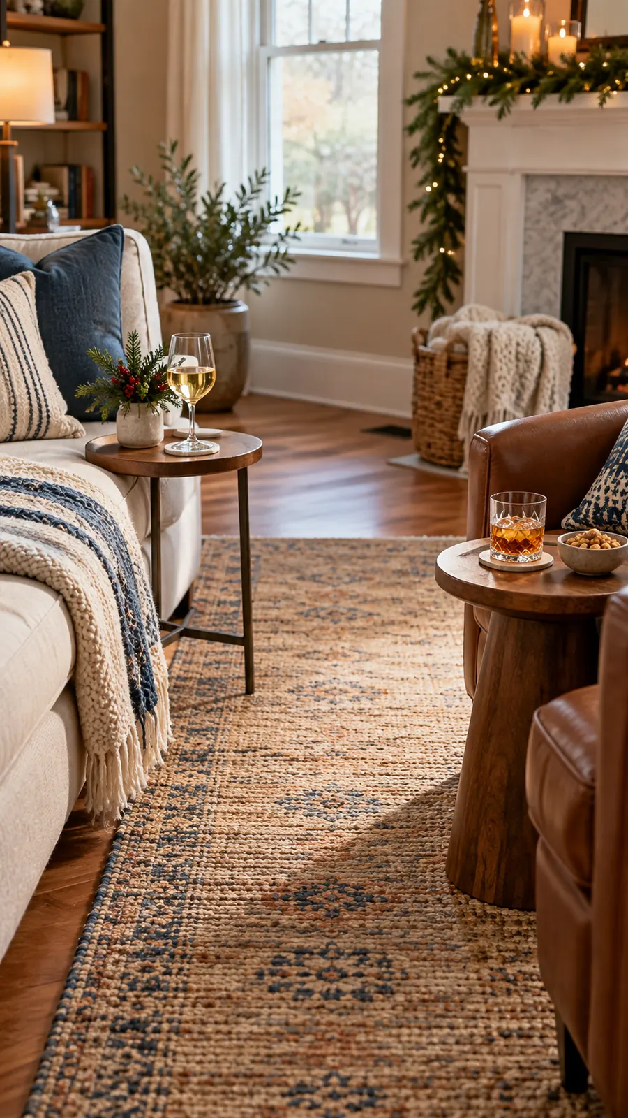 Two Small Drink Surfaces shown for narrow living room seating ideas