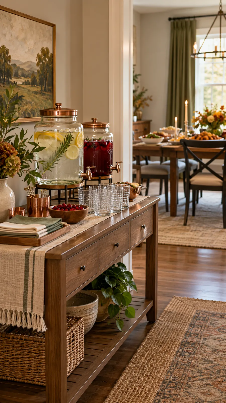 A Separate Drink Location shown for Thanksgiving buffet setup ideas