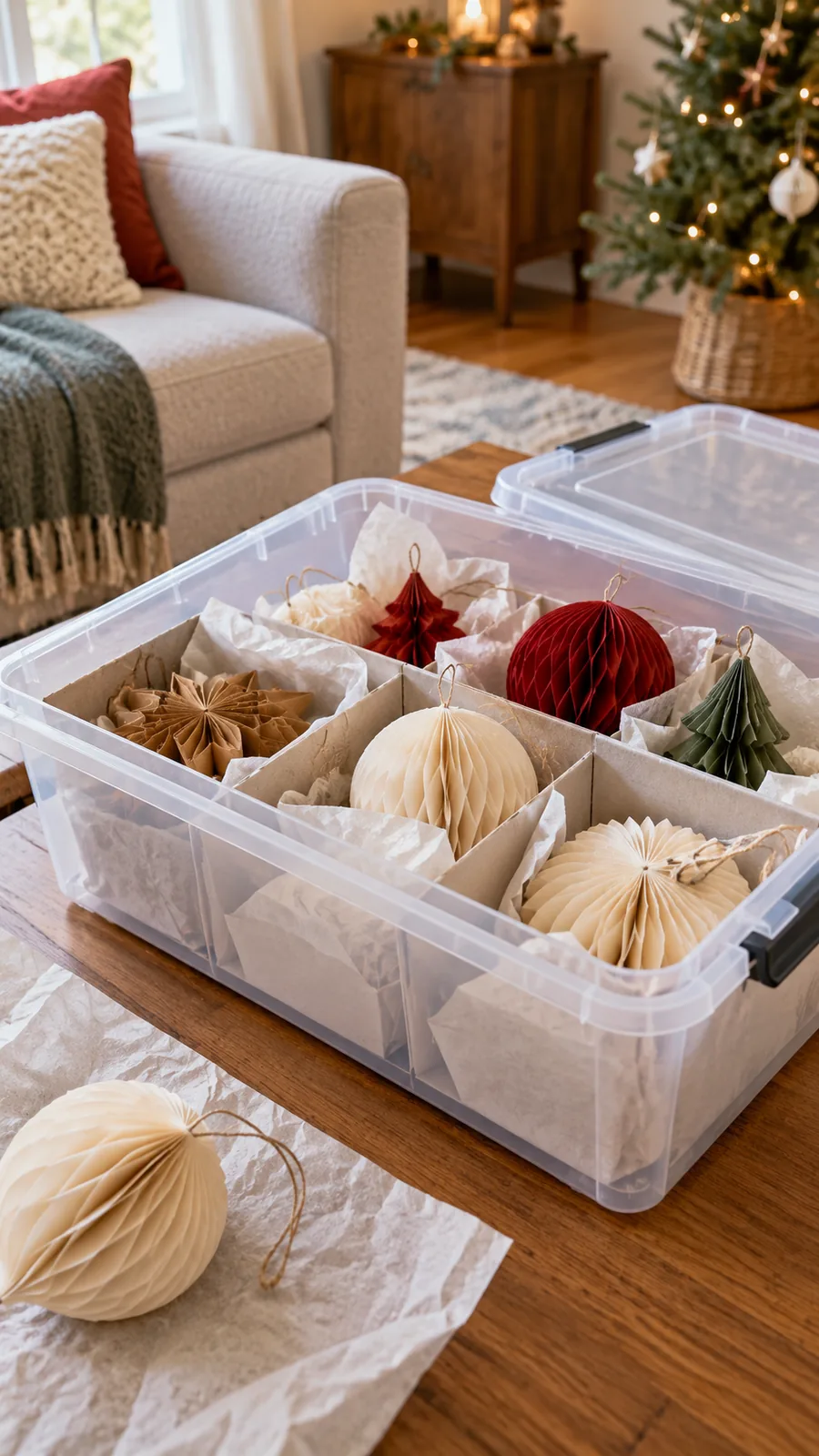 A Dry Paper-Decoration Container shown for how to clean holiday decorations