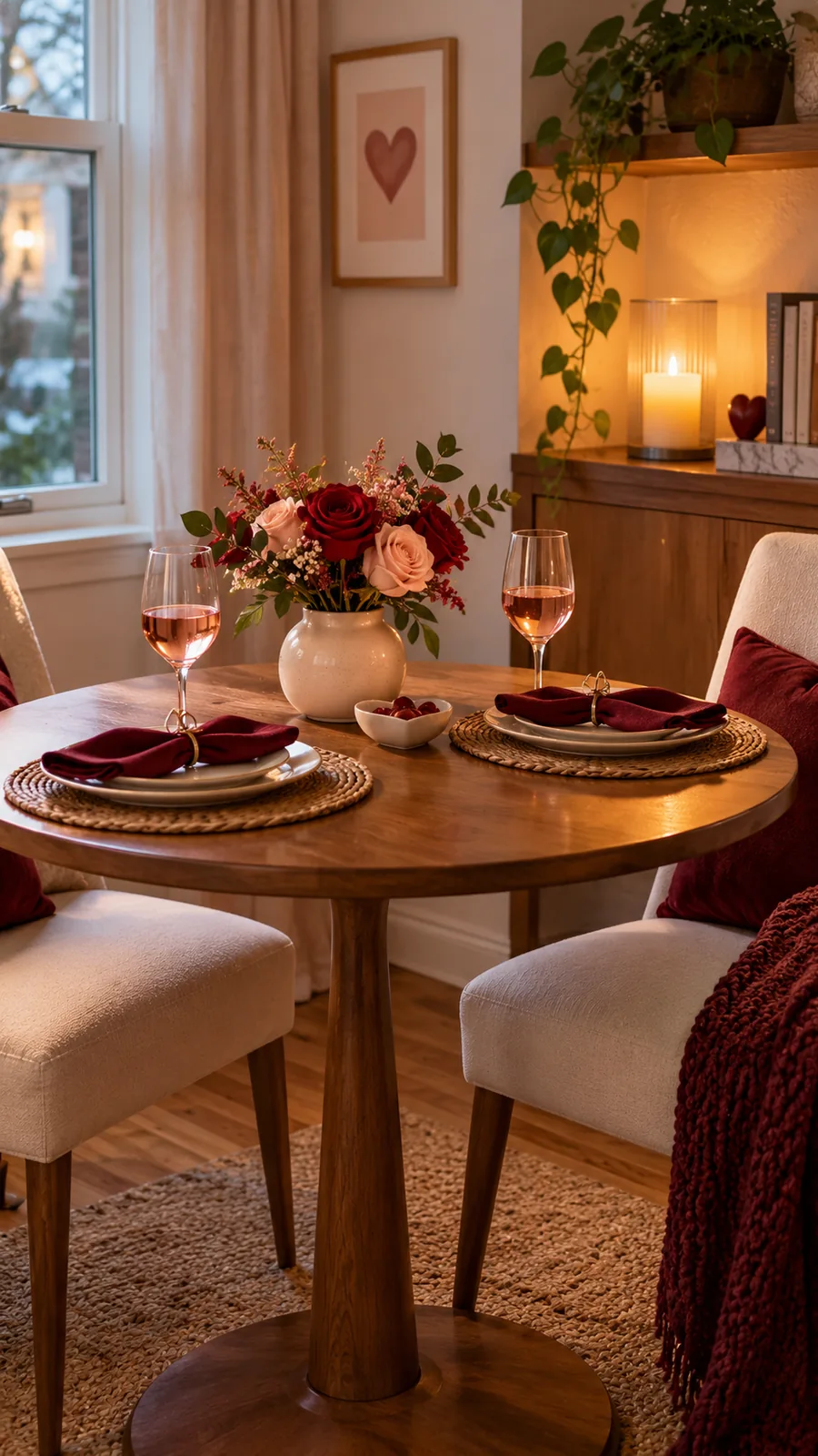 A Flameless Evening Glow shown for Valentines Day dining nook ideas