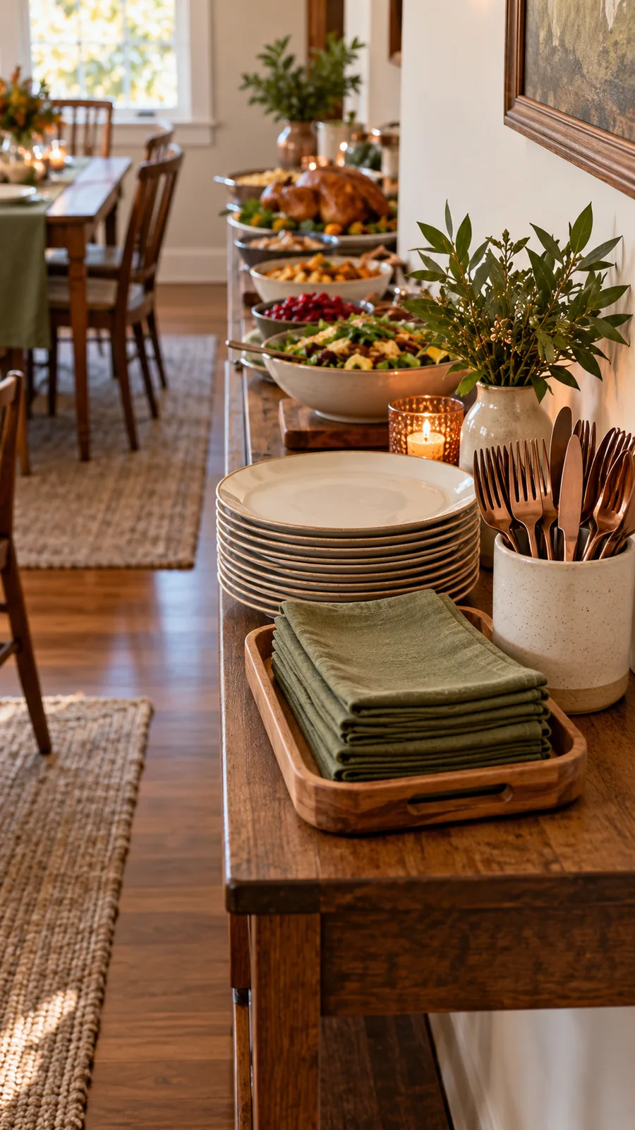 A Napkin Finish Point shown for Thanksgiving buffet setup ideas
