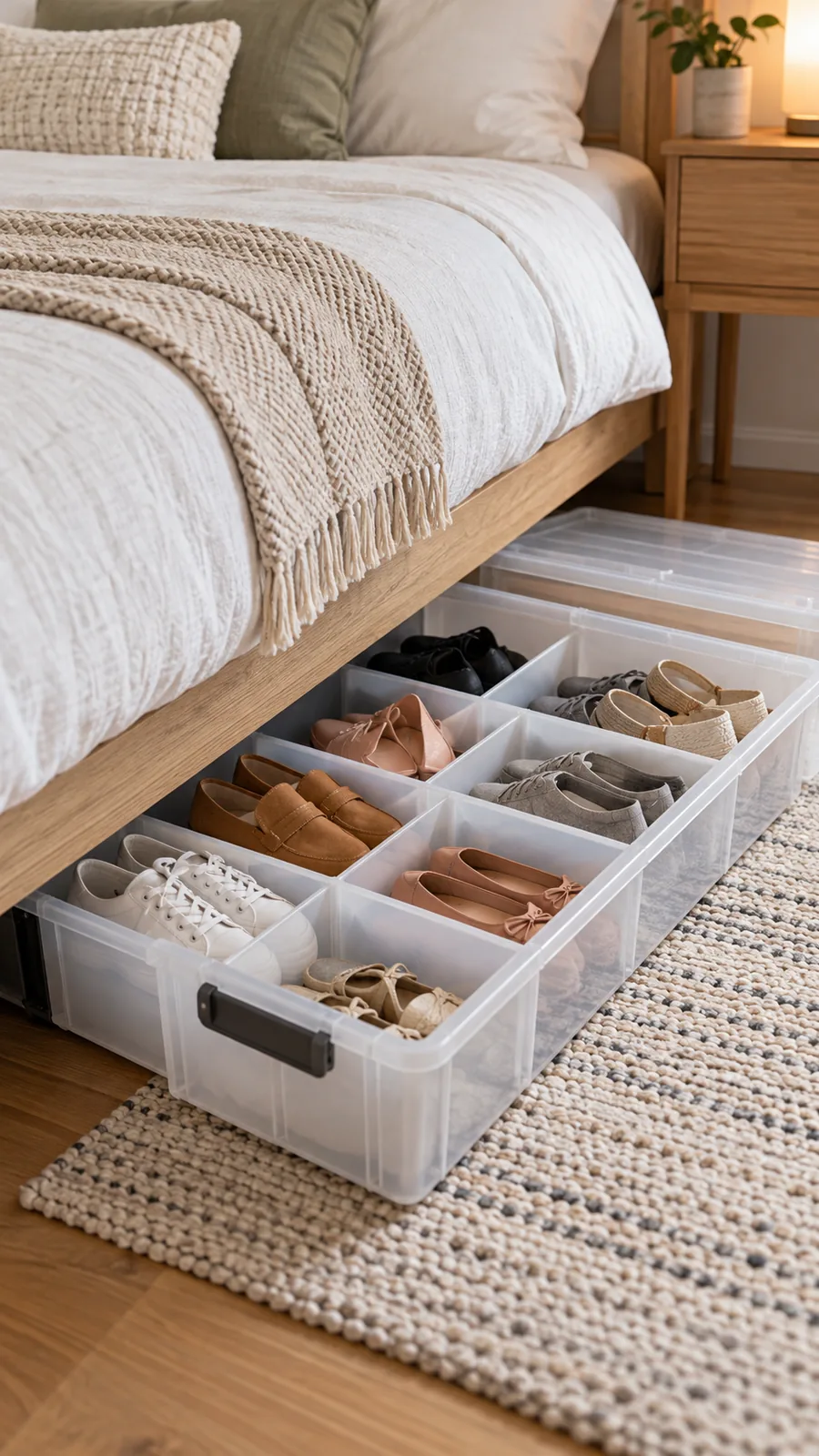 A Shoe Container for Occasional Pairs shown for under bed storage ideas small bedroom