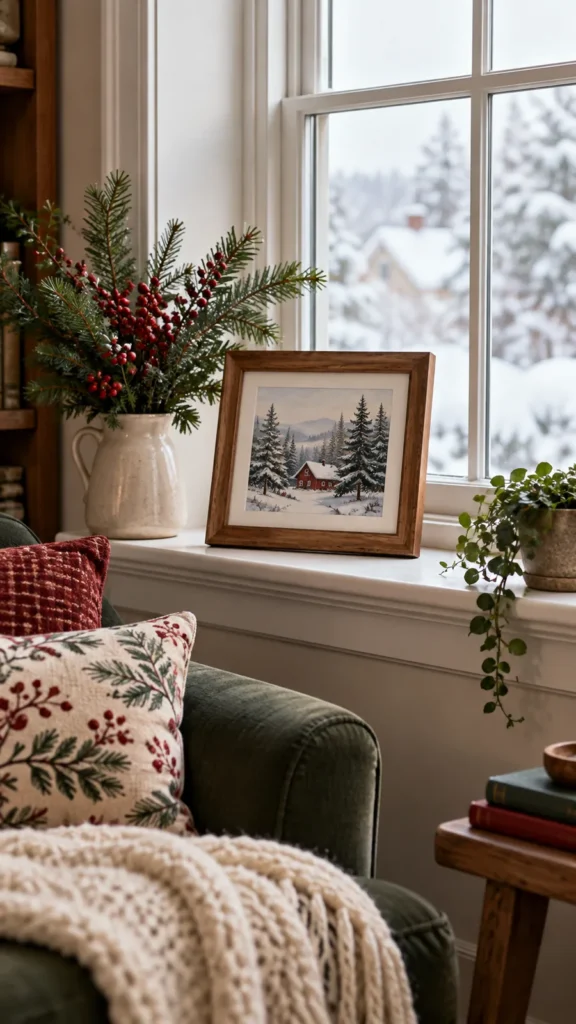 A Winter Art Frame on a Deep Sill