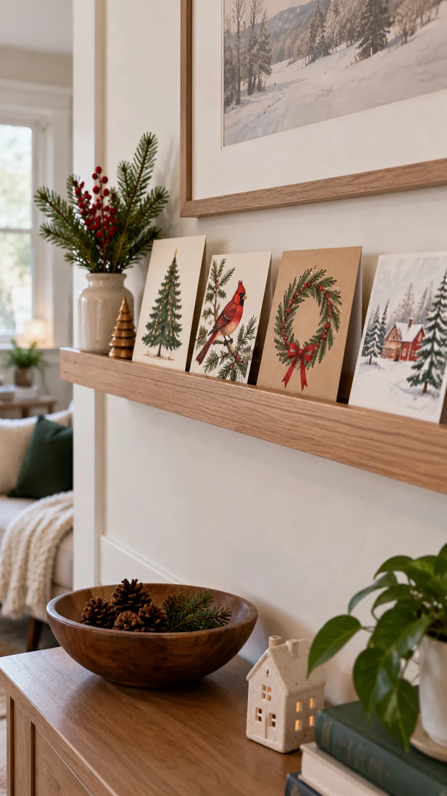 A Picture-Ledge Rotation shown for Christmas card display ideas small home