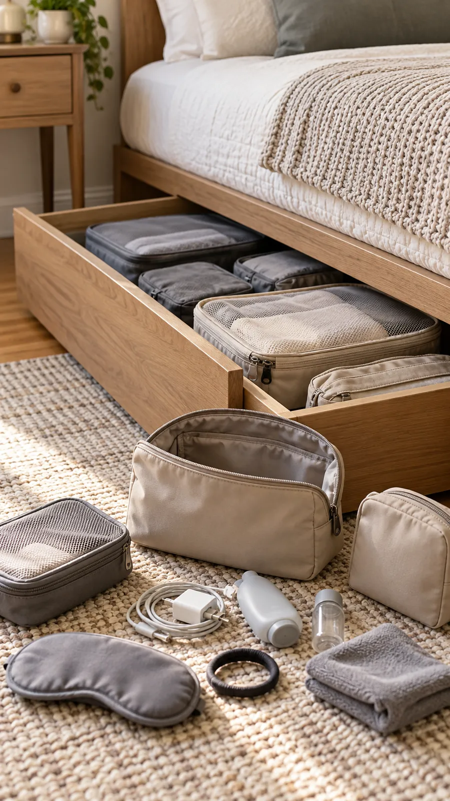 A Small Travel-Accessories Bag shown for under bed storage ideas small bedroom