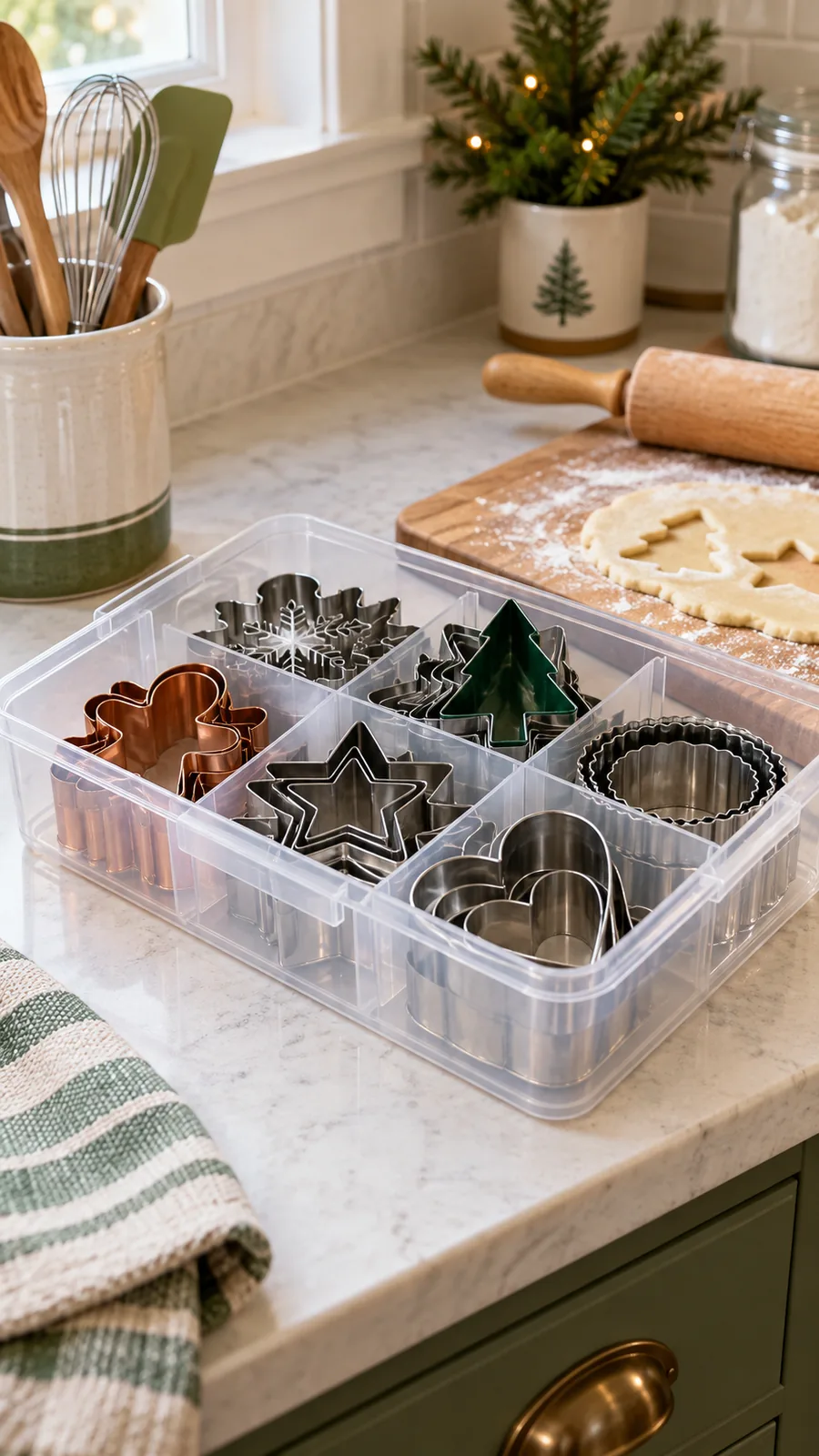 A Cookie-Cutter Container shown for kitchen cabinet organization holiday baking