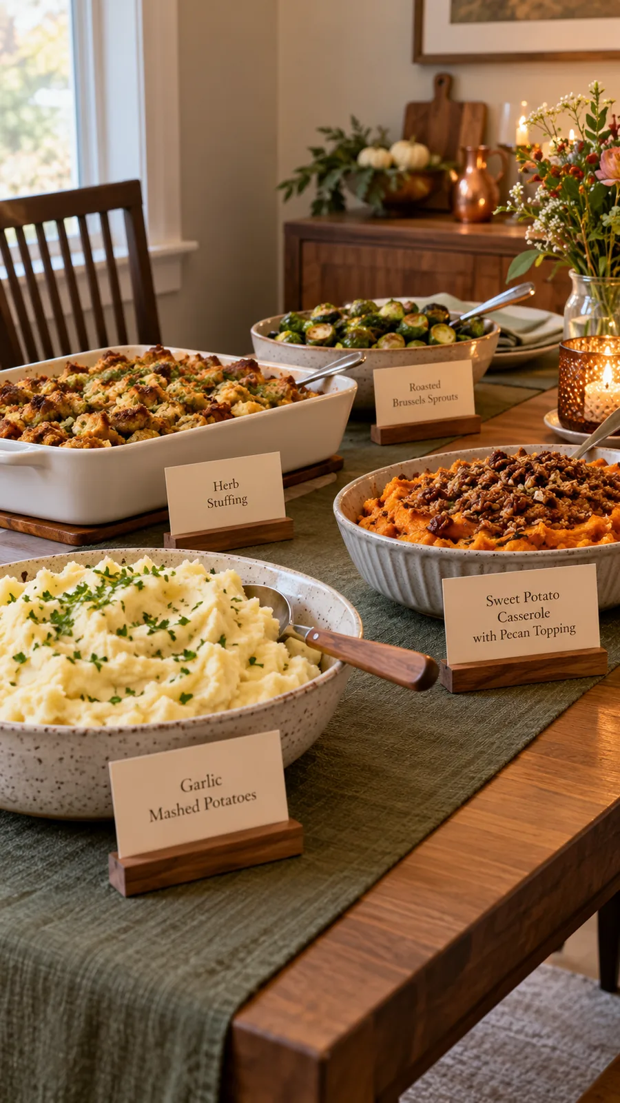 Low Labels for Similar Dishes shown for Thanksgiving buffet setup ideas