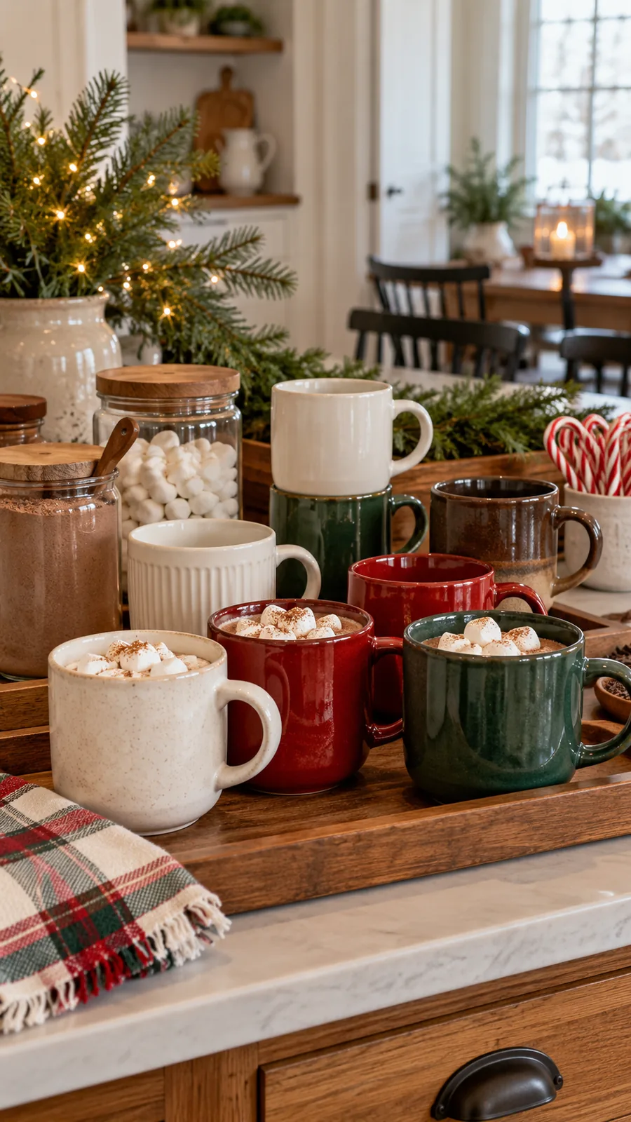 A Holiday Color Through Mugs shown for hot cocoa bar ideas small space