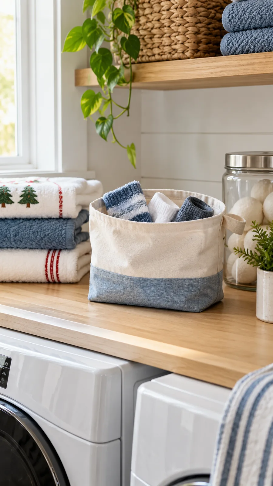 A Single-Sock and Small-Item Pouch shown for small laundry area organization ideas