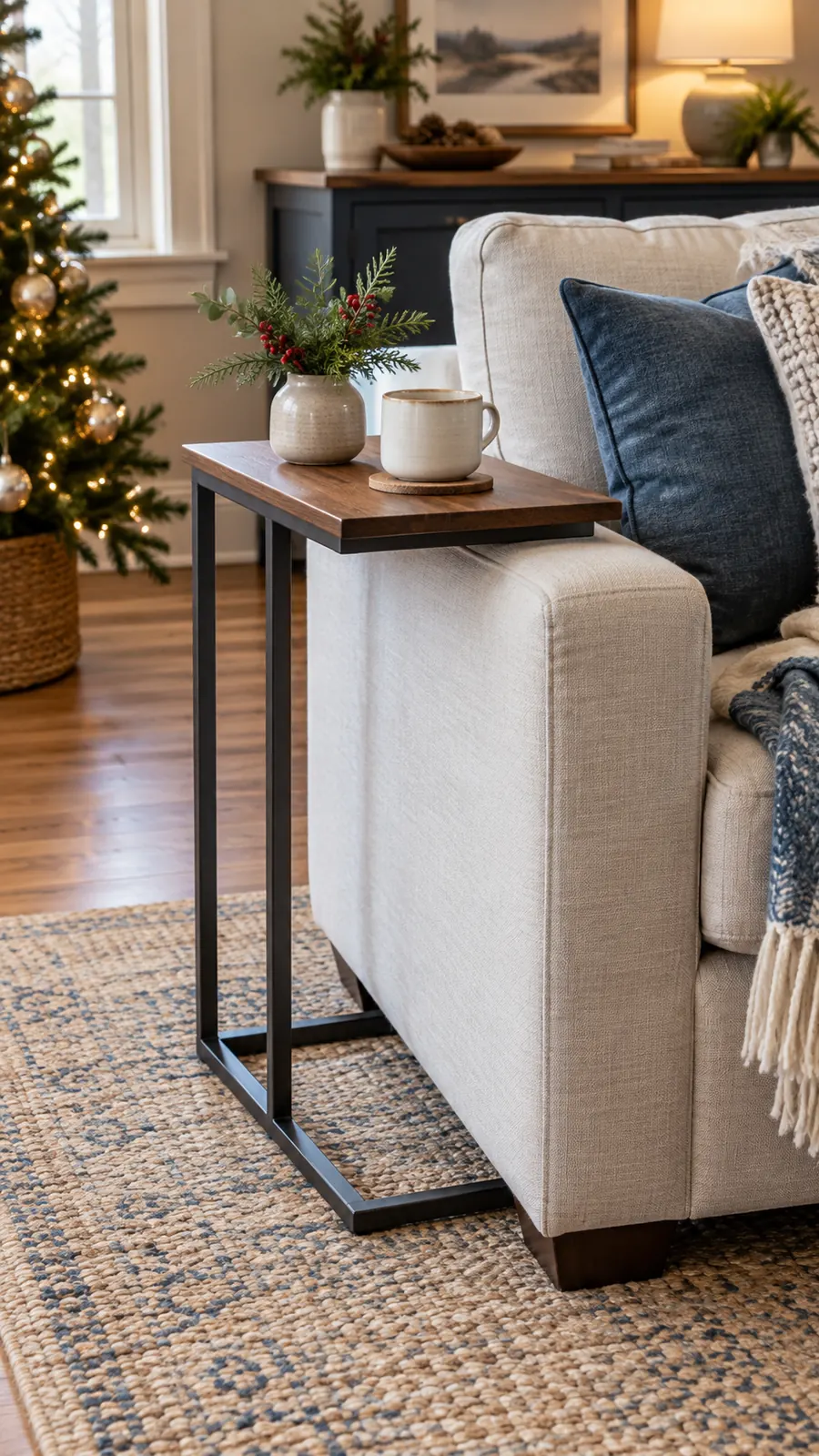 A Sofa-Arm Side Surface shown for narrow living room seating ideas