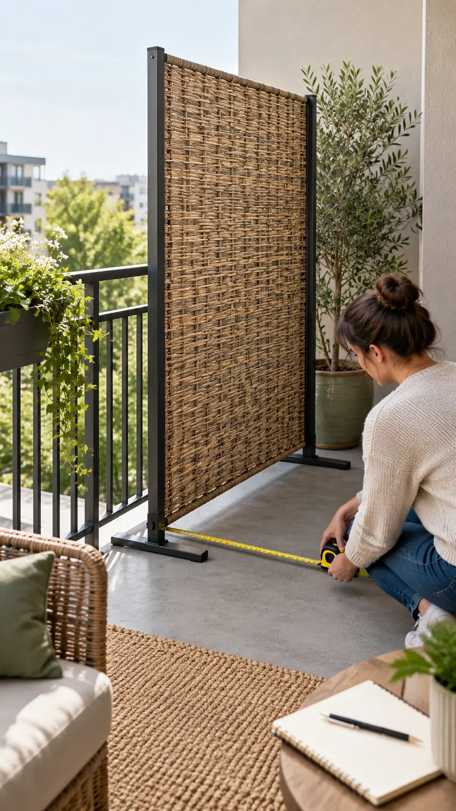 A Stable Freestanding Footprint shown for balcony privacy screen ideas