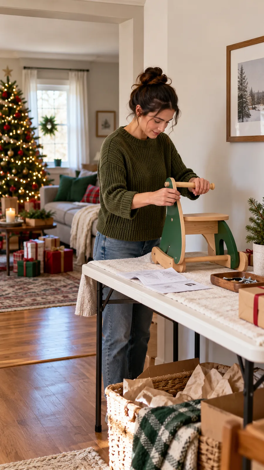 A Temporary Assembly Zone shown for Christmas gift opening setup small home