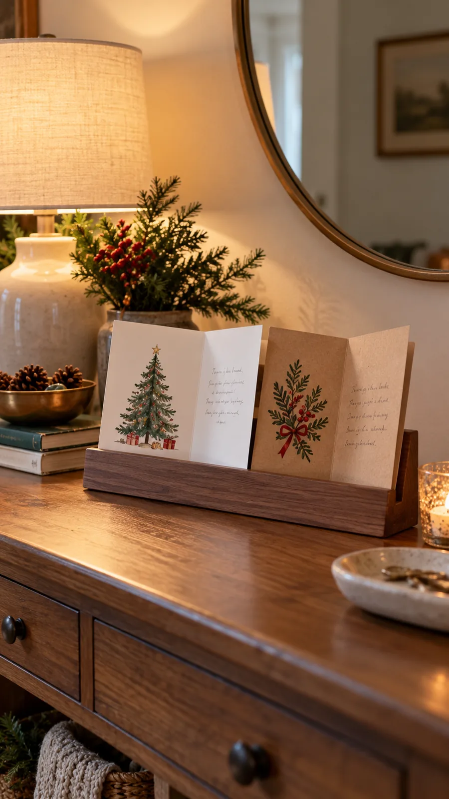 A Two-Sided Card Spot shown for Christmas card display ideas small home