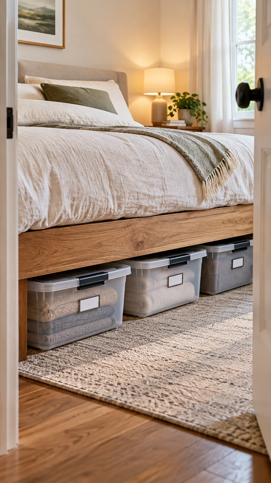A Label Visible from the Door Side shown for under bed storage ideas small bedroom