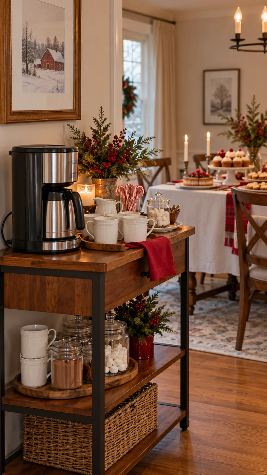 A Separate Beverage Surface shown for holiday dessert table ideas small space