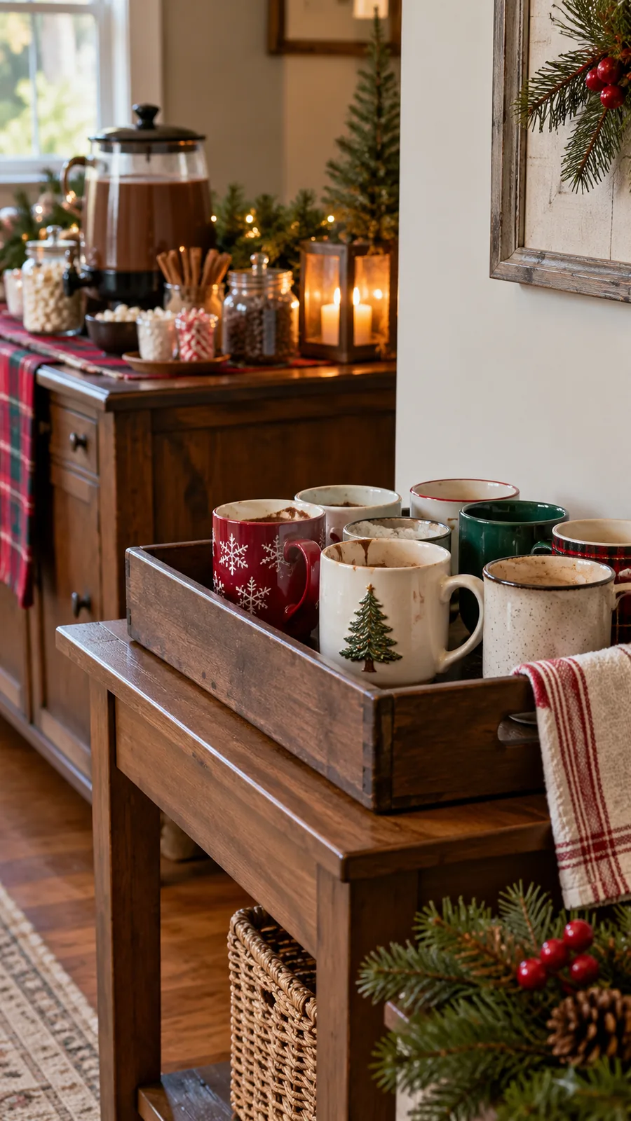 A Used-Mug Collection Point shown for hot cocoa bar ideas small space
