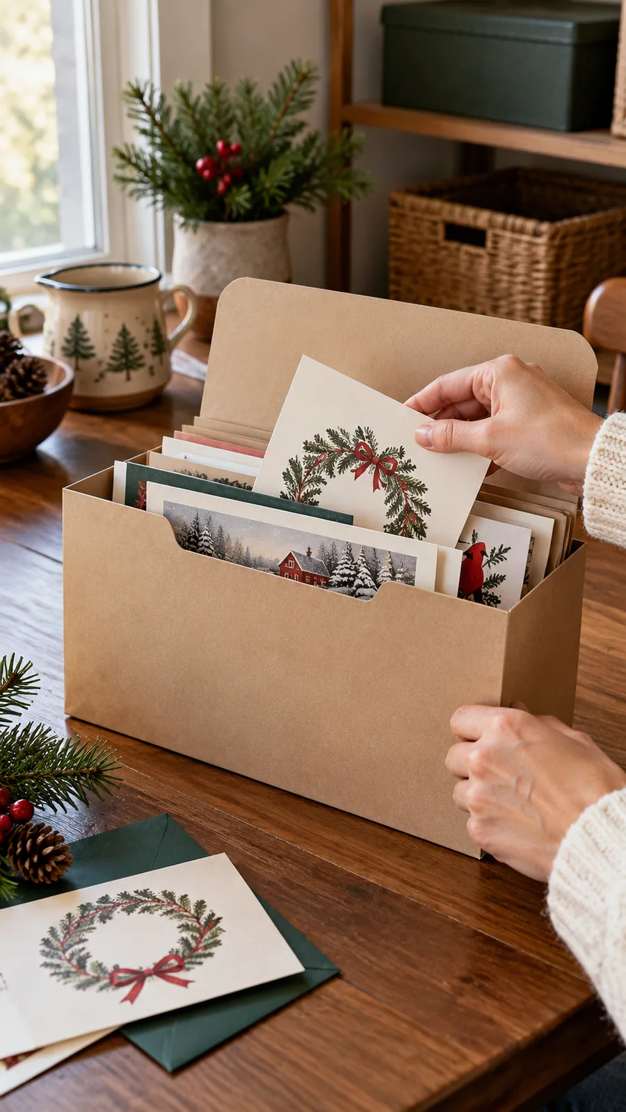 A Favorite-Cards Memory Folder shown for Christmas card display ideas small home