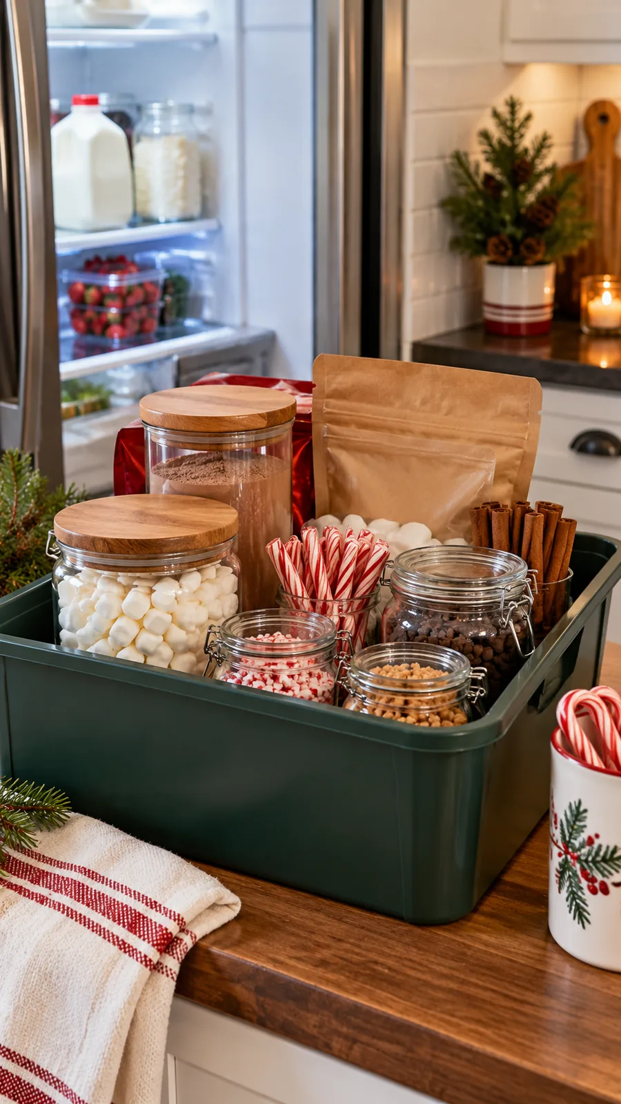 A Refill Box Behind the Scenes shown for hot cocoa bar ideas small space