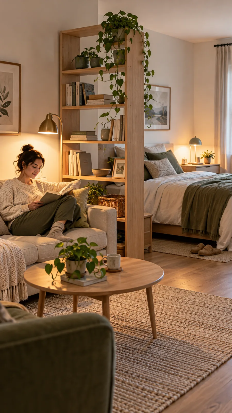 A Shared Lighting Plan shown for studio apartment room divider ideas