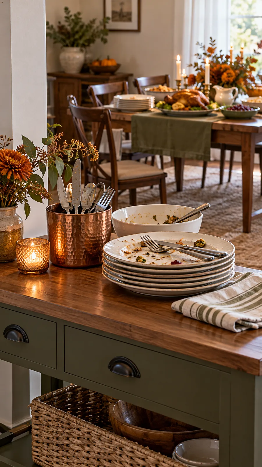 A Used-Dish Destination shown for Thanksgiving buffet setup ideas