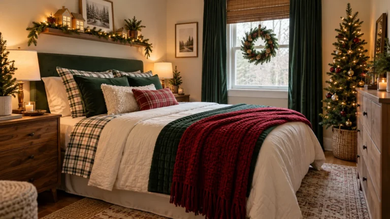 Christmas Bedroom Decor Ideas for Small Rooms in a realistic compact American home