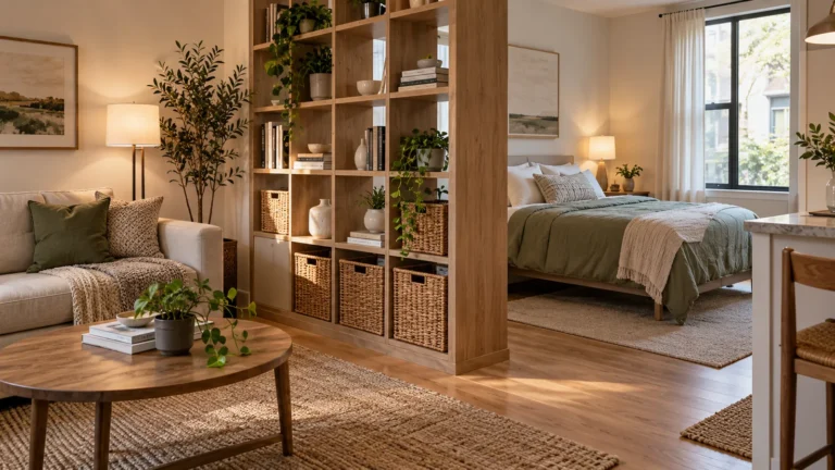 Studio Apartment Room Divider Ideas for Holiday Guests in a realistic compact American home